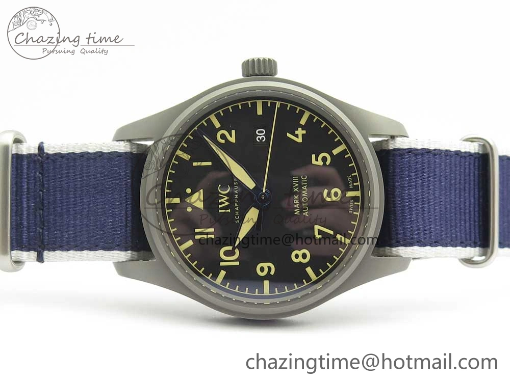 Supportive Mark XVIII IW327006 Titanium Grand M+F 1:1 Best Edition Black Dial on Nylon Strap A35111 (Free Leather Strap) 7132