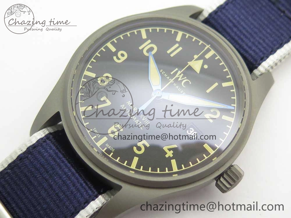 Supportive Mark XVIII IW327006 Titanium Grand M+F 1:1 Best Edition Black Dial on Nylon Strap A35111 (Free Leather Strap) 7132