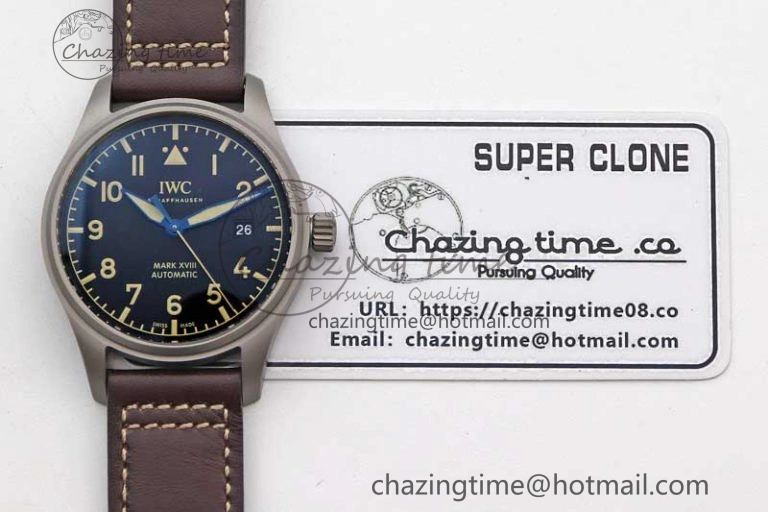 Mark XVIII IW327006 Titanium M+F 1:1 Best Edition Black Dial on Brown Leather Strap A ZeroBulk 7052
