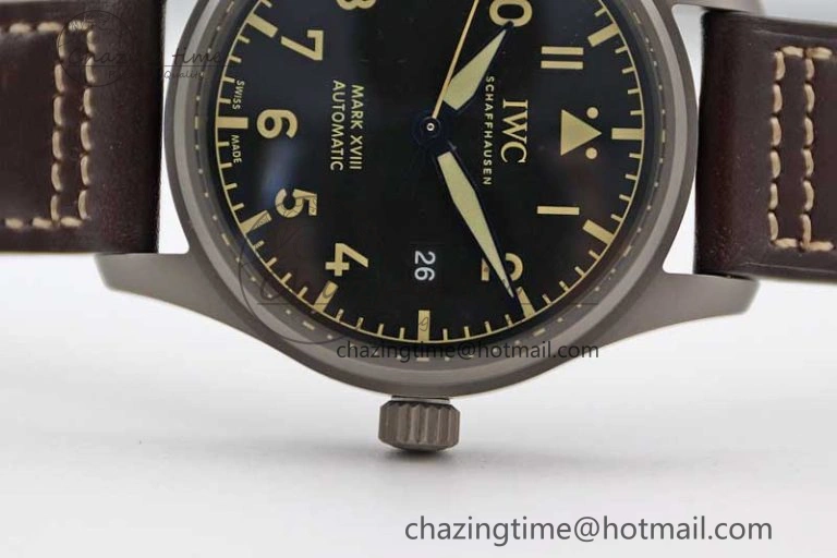 Mark XVIII IW327006 Titanium M+F 1:1 Best Edition Black Dial on Brown Leather Strap A ZeroBulk 7052