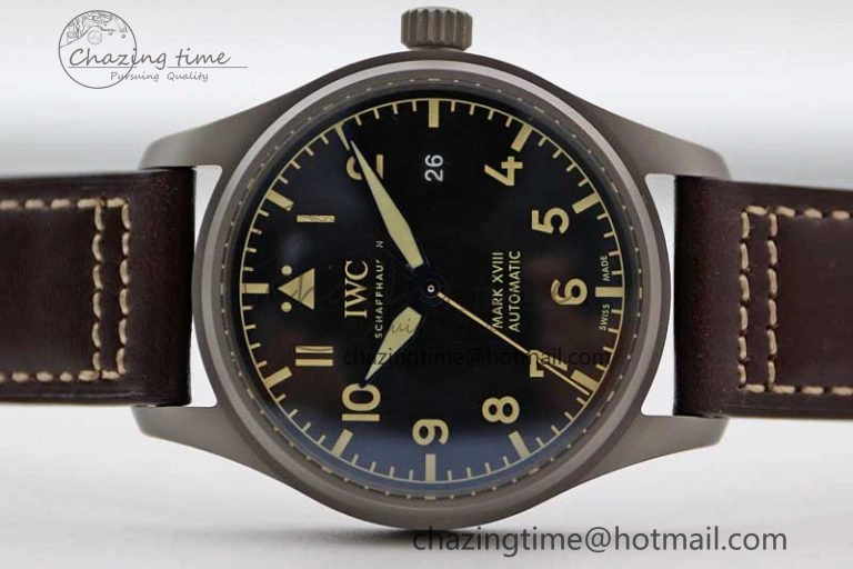 Mark XVIII IW327006 Titanium M+F 1:1 Best Edition Black Dial on Brown Leather Strap A ZeroBulk 7052