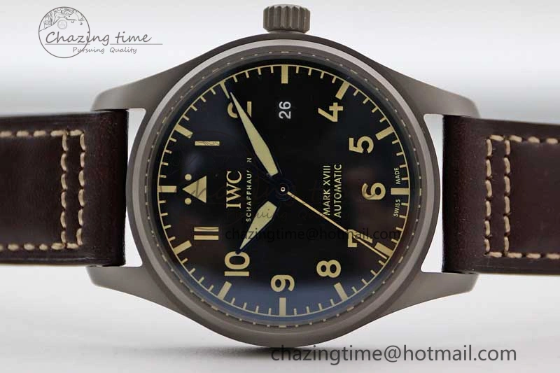 Mark XVIII IW327006 Titanium M+F 1:1 Best Edition Black Dial on Brown Leather Strap A ZeroBulk 7052
