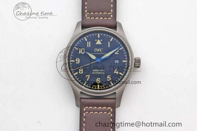 Mark XVIII IW327006 Titanium M+F 1:1 Best Edition Black Dial on Brown Leather Strap A ZeroBulk 7052