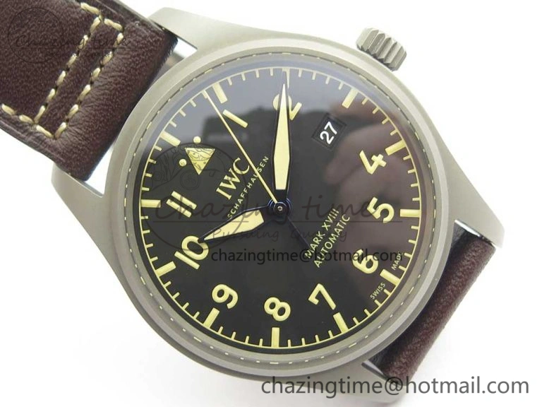 Mark XVIII IW327006 Titanium M+F 1:1 Best Edition Black Dial on Brown Leather Strap A Modern 7145