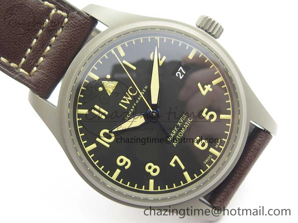 Mark XVIII IW327006 Titanium M+F 1:1 Best Edition Black Dial on Brown Leather Strap A Modern 7145