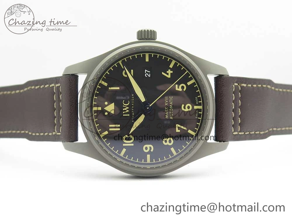 Mark XVIII IW327006 Titanium M+F 1:1 Best Edition Black Dial on Brown Leather Strap A Modern 7145