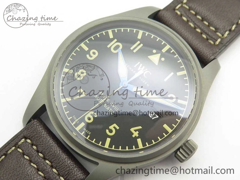 Mark XVIII IW327006 Titanium M+F 1:1 Best Edition Black Dial on Brown Leather Strap A Modern 7145