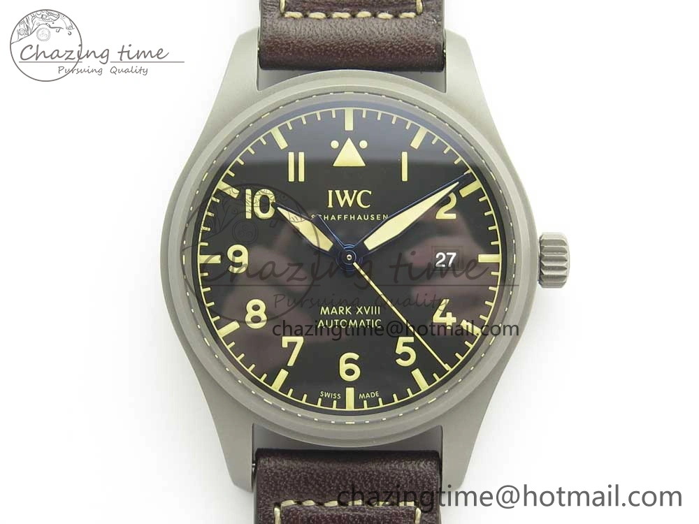 Mark XVIII IW327006 Titanium M+F 1:1 Best Edition Black Dial on Brown Leather Strap A Modern 7145