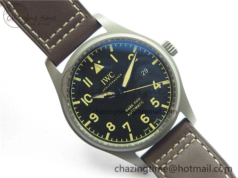 Reliable Mark XVIII IW327006 Titanium V7F 1:1 Best Edition Black Dial on Brown Leather Strap A 7080
