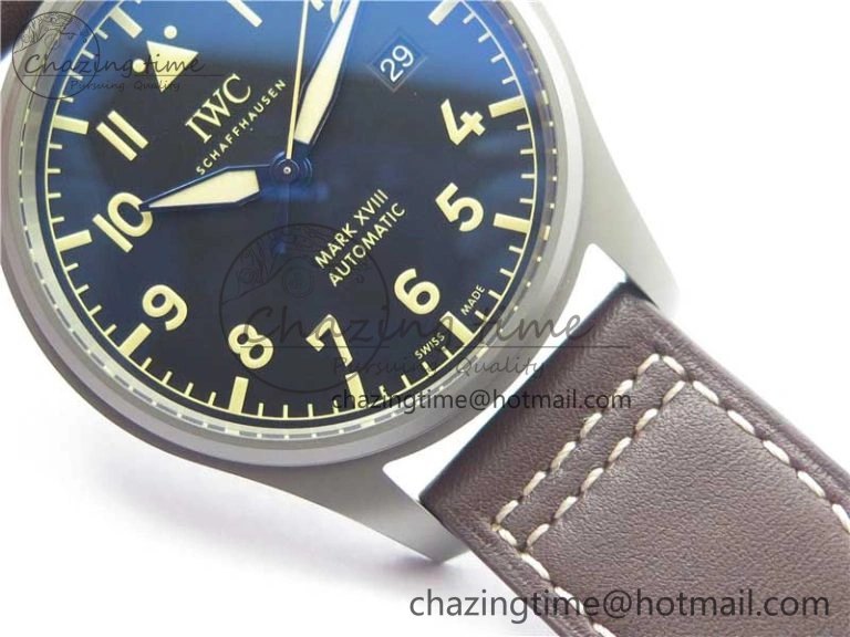 Reliable Mark XVIII IW327006 Titanium V7F 1:1 Best Edition Black Dial on Brown Leather Strap A 7080