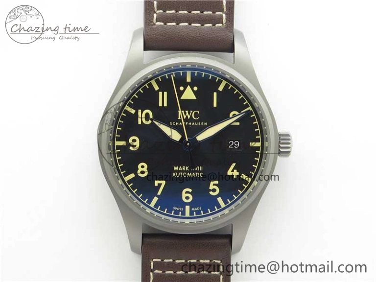 Reliable Mark XVIII IW327006 Titanium V7F 1:1 Best Edition Black Dial on Brown Leather Strap A 7080