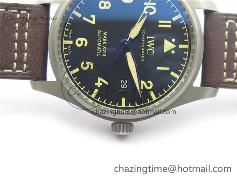 Reliable Mark XVIII IW327006 Titanium V7F 1:1 Best Edition Black Dial on Brown Leather Strap A 7080