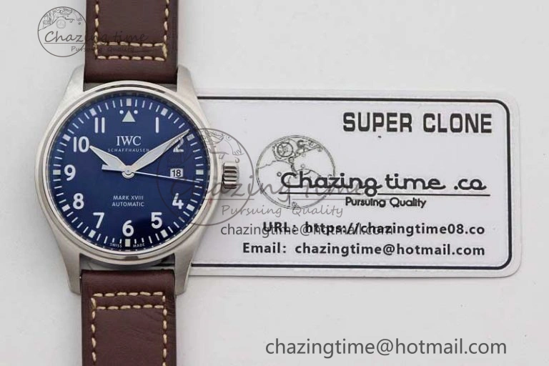 Durable Mark XVIII IW327010 SS M+F 1:1 Best Edition Blue Dial on Brown Leather Strap A 7051