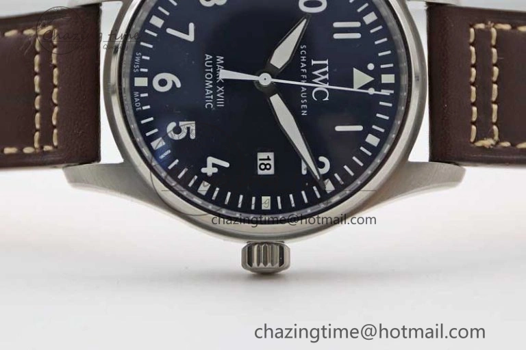 Durable Mark XVIII IW327010 SS M+F 1:1 Best Edition Blue Dial on Brown Leather Strap A 7051