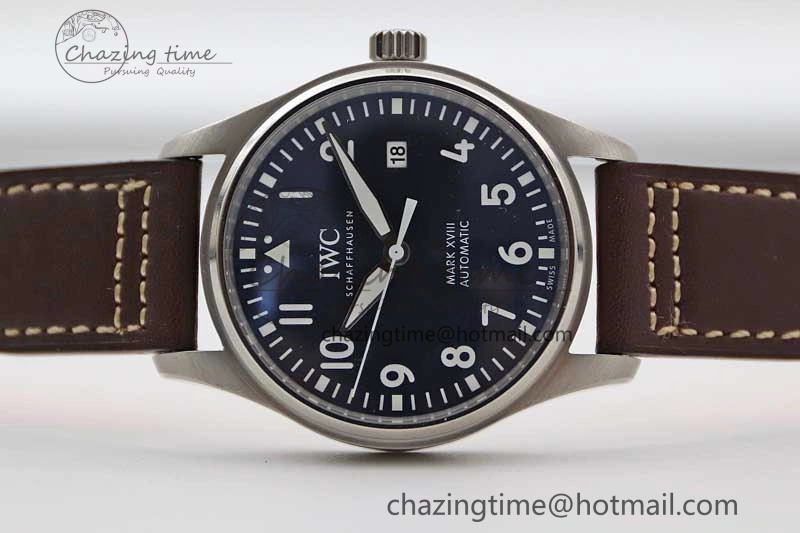 Durable Mark XVIII IW327010 SS M+F 1:1 Best Edition Blue Dial on Brown Leather Strap A 7051