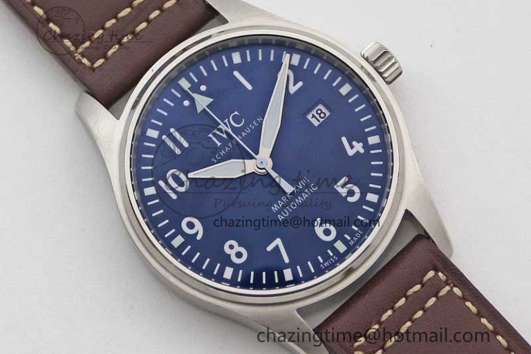 Durable Mark XVIII IW327010 SS M+F 1:1 Best Edition Blue Dial on Brown Leather Strap A 7051