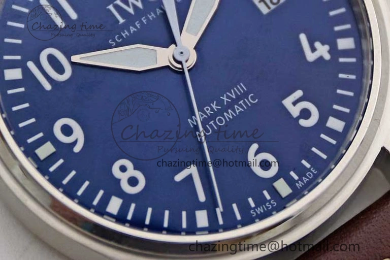 Durable Mark XVIII IW327010 SS M+F 1:1 Best Edition Blue Dial on Brown Leather Strap A 7051