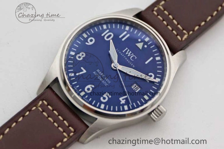 Durable Mark XVIII IW327010 SS M+F 1:1 Best Edition Blue Dial on Brown Leather Strap A 7051