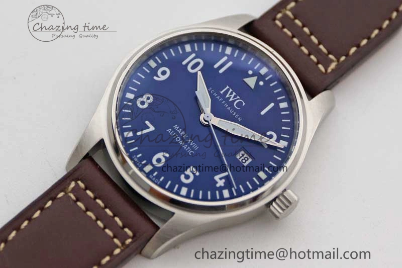 Durable Mark XVIII IW327010 SS M+F 1:1 Best Edition Blue Dial on Brown Leather Strap A 7051