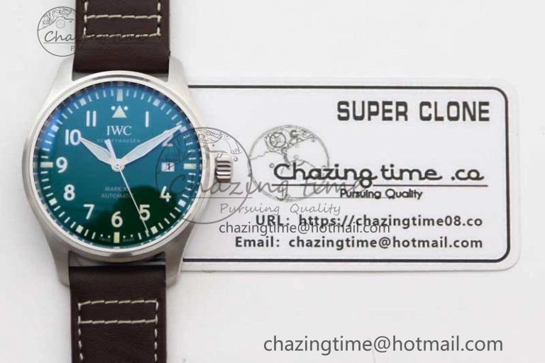 QuickDry Mark XVIII IW327010 SS M+F 1:1 Best Edition Green Dial on Brown Leather Strap A35111 (Free Nylon Strap) 7036