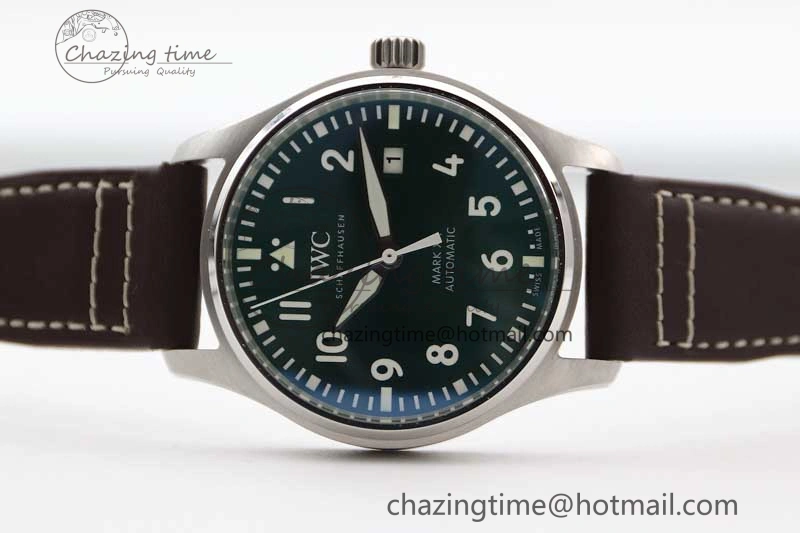 QuickDry Mark XVIII IW327010 SS M+F 1:1 Best Edition Green Dial on Brown Leather Strap A35111 (Free Nylon Strap) 7036