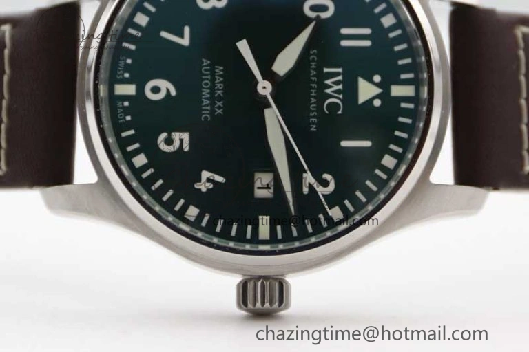 QuickDry Mark XVIII IW327010 SS M+F 1:1 Best Edition Green Dial on Brown Leather Strap A35111 (Free Nylon Strap) 7036