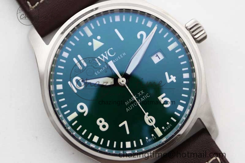 QuickDry Mark XVIII IW327010 SS M+F 1:1 Best Edition Green Dial on Brown Leather Strap A35111 (Free Nylon Strap) 7036