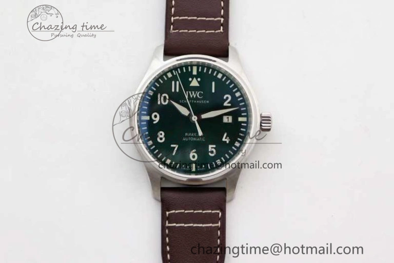 QuickDry Mark XVIII IW327010 SS M+F 1:1 Best Edition Green Dial on Brown Leather Strap A35111 (Free Nylon Strap) 7036