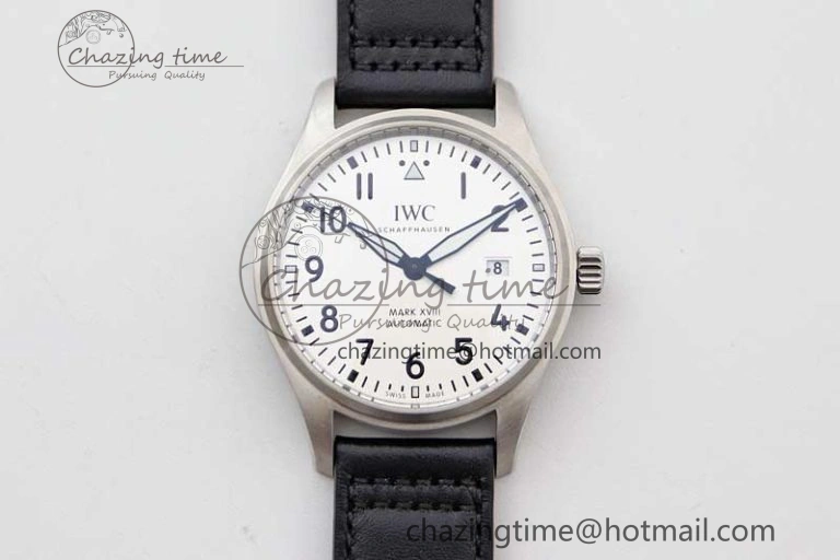 Refined Mark XVIII IW327012 SS M+F 1:1 Best Edition White Dial on Black Leather Strap A 7054