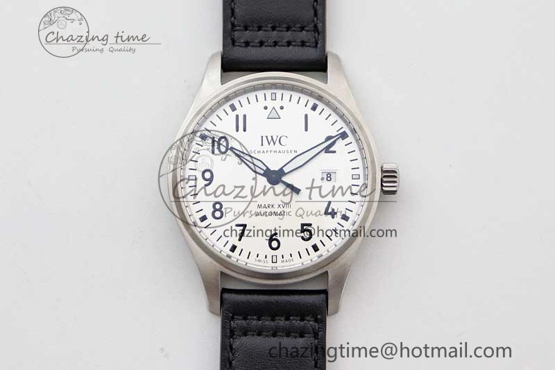 Refined Mark XVIII IW327012 SS M+F 1:1 Best Edition White Dial on Black Leather Strap A 7054