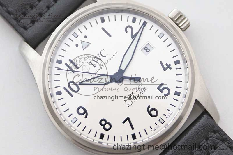 Refined Mark XVIII IW327012 SS M+F 1:1 Best Edition White Dial on Black Leather Strap A 7054