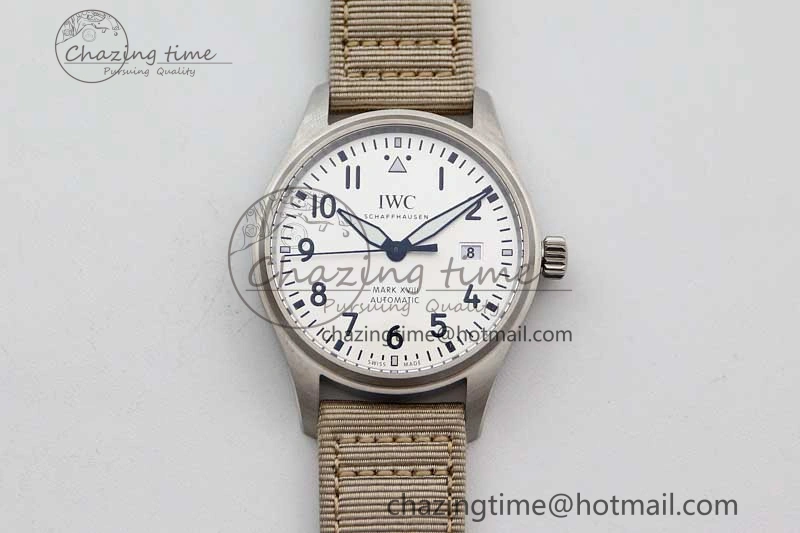 Flexible Mark XVIII IW327012 SS M+F 1:1 Best Edition White Dial on White Nylon Strap A 7053
