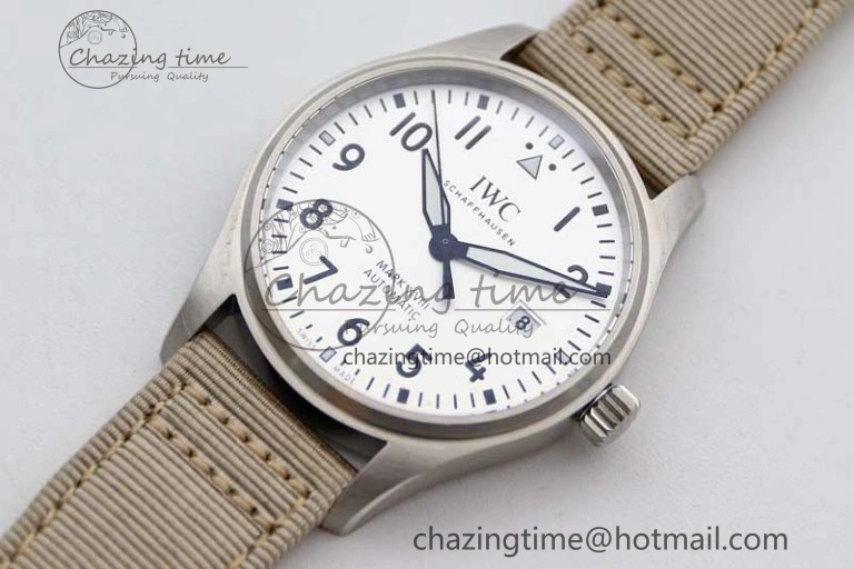 Flexible Mark XVIII IW327012 SS M+F 1:1 Best Edition White Dial on White Nylon Strap A 7053