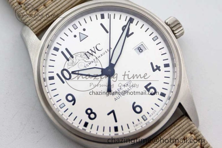 Flexible Mark XVIII IW327012 SS M+F 1:1 Best Edition White Dial on White Nylon Strap A 7053