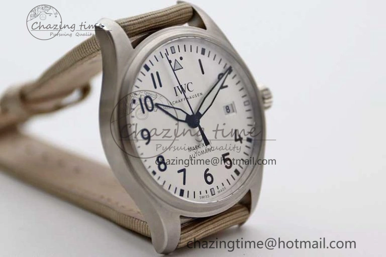 Flexible Mark XVIII IW327012 SS M+F 1:1 Best Edition White Dial on White Nylon Strap A 7053