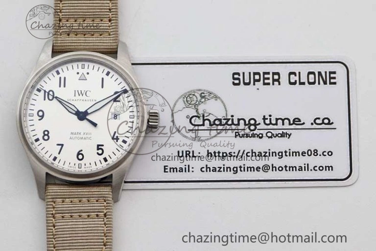 Flexible Mark XVIII IW327012 SS M+F 1:1 Best Edition White Dial on White Nylon Strap A 7053