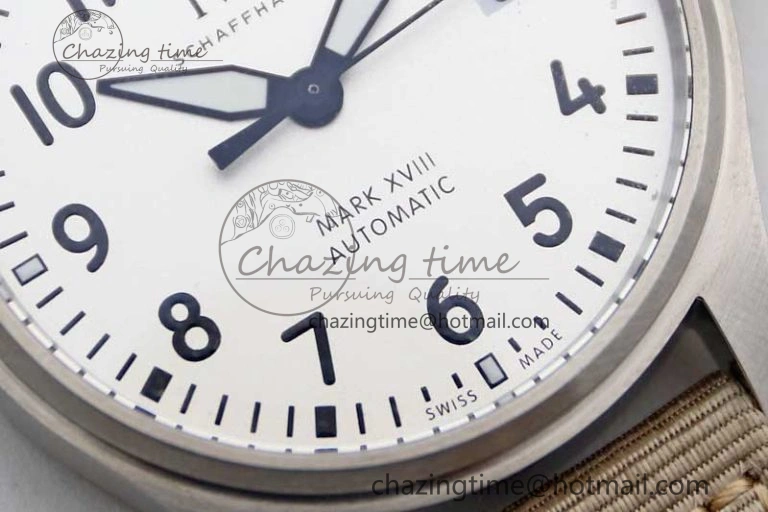 Flexible Mark XVIII IW327012 SS M+F 1:1 Best Edition White Dial on White Nylon Strap A 7053
