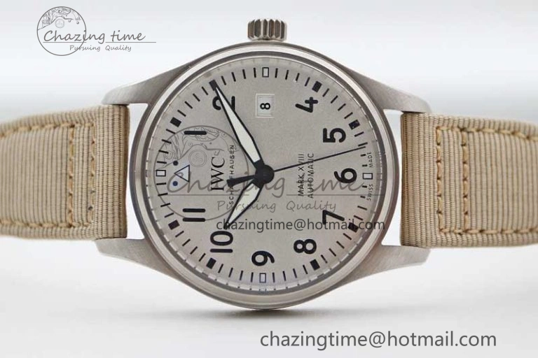 Flexible Mark XVIII IW327012 SS M+F 1:1 Best Edition White Dial on White Nylon Strap A 7053