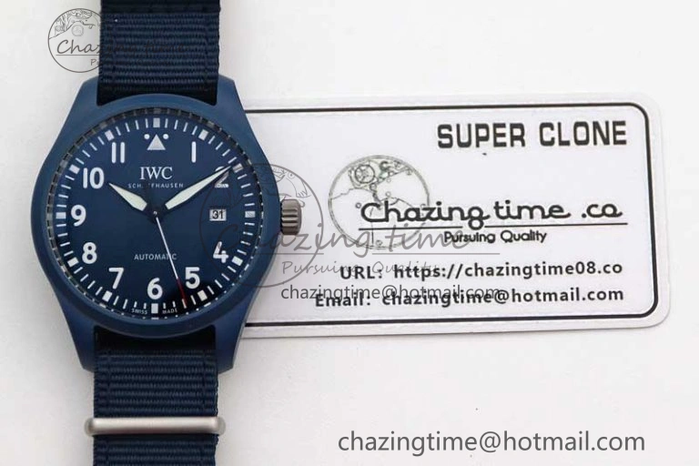 Mark XVIII IW328101 Blue Ceramic M+F 1:1 Best Edition Blue Dial on Blue Nylon Strap A Upgraded 7046