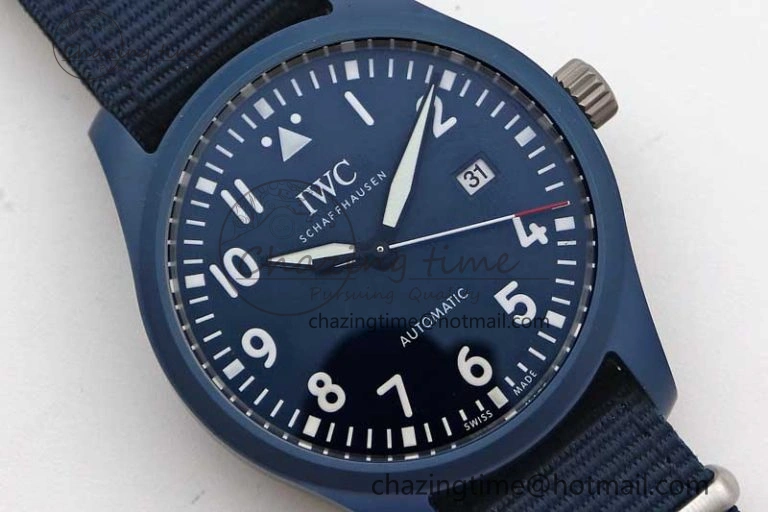 Mark XVIII IW328101 Blue Ceramic M+F 1:1 Best Edition Blue Dial on Blue Nylon Strap A Upgraded 7046