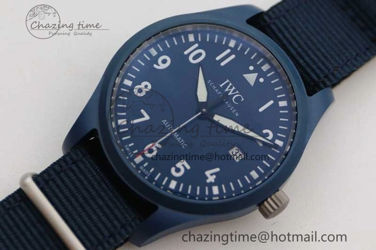 Mark XVIII IW328101 Blue Ceramic M+F 1:1 Best Edition Blue Dial on Blue Nylon Strap A Upgraded 7046