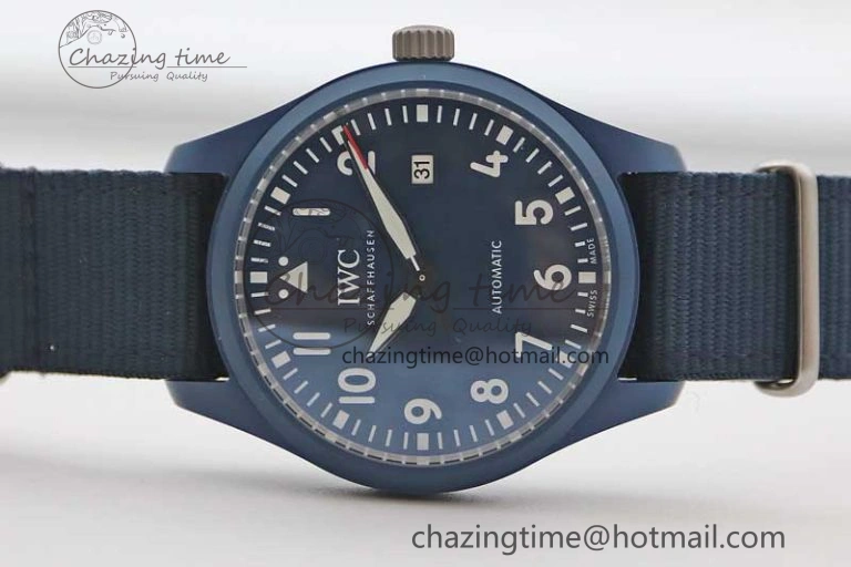 Mark XVIII IW328101 Blue Ceramic M+F 1:1 Best Edition Blue Dial on Blue Nylon Strap A Upgraded 7046