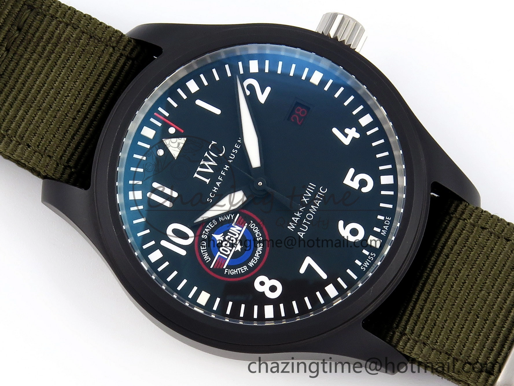 Minimalist Mark XVIII Top Gun “SFTI” Black Ceramic IW324712 ZF 1:1 Best Edition on Green Nylon Strap A 7025
