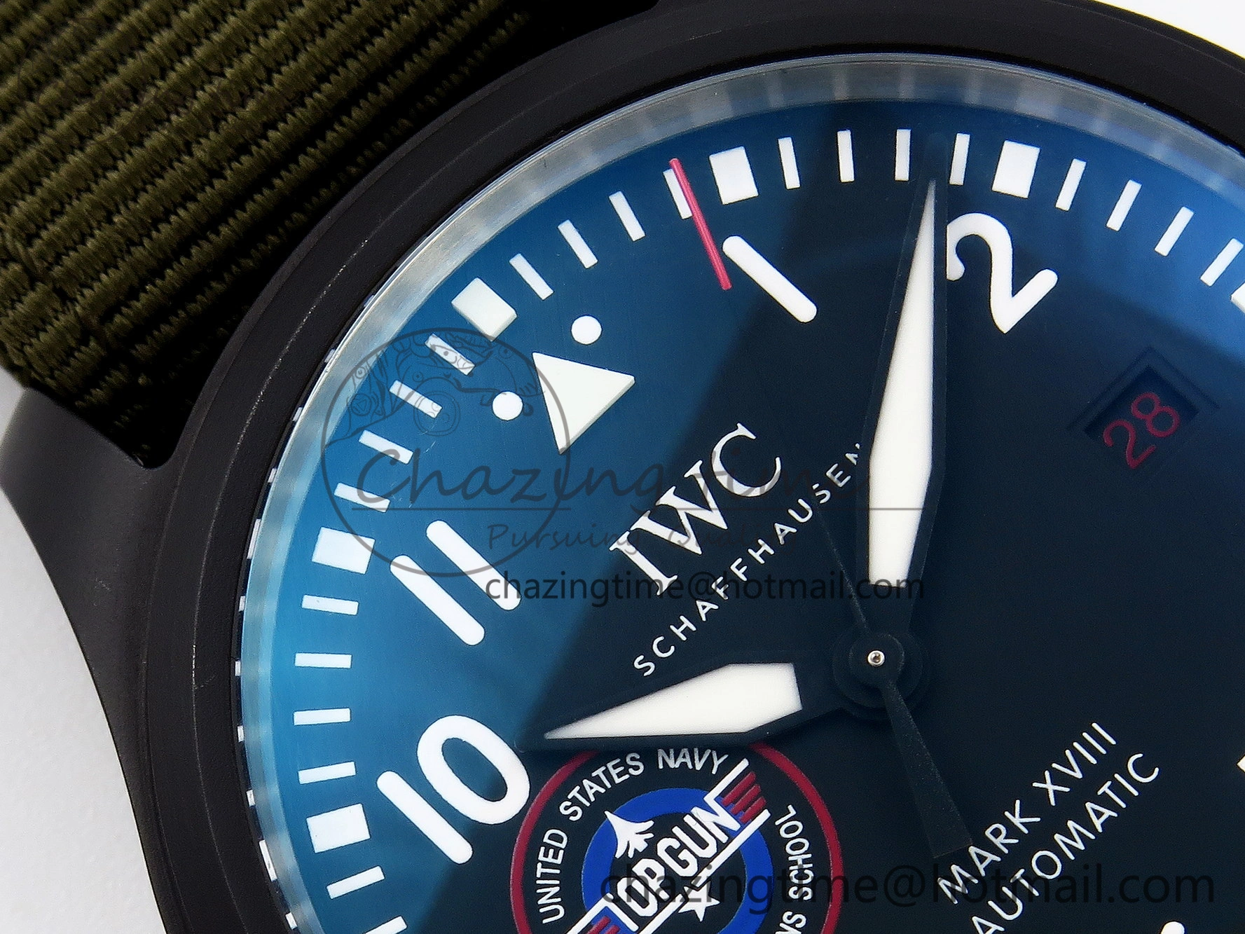 Minimalist Mark XVIII Top Gun “SFTI” Black Ceramic IW324712 ZF 1:1 Best Edition on Green Nylon Strap A 7025