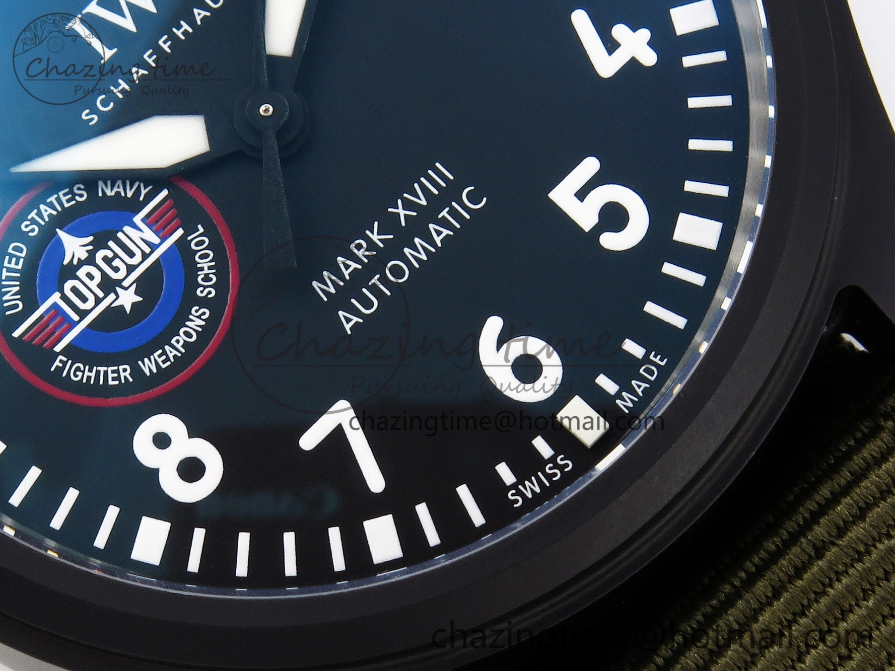 Minimalist Mark XVIII Top Gun “SFTI” Black Ceramic IW324712 ZF 1:1 Best Edition on Green Nylon Strap A 7025