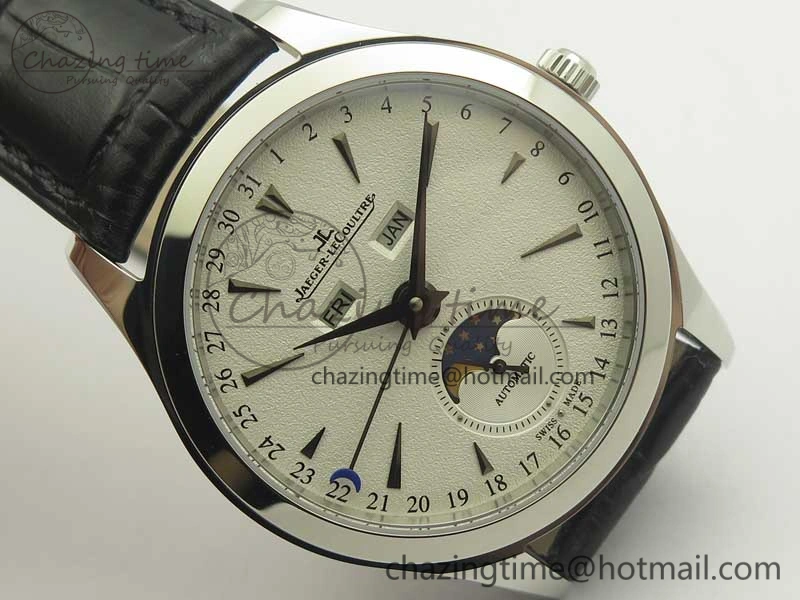 Neat Master Calendar OMF 1:1 Best Edition White Dial Black Markers on Black Leather Strap A 7485