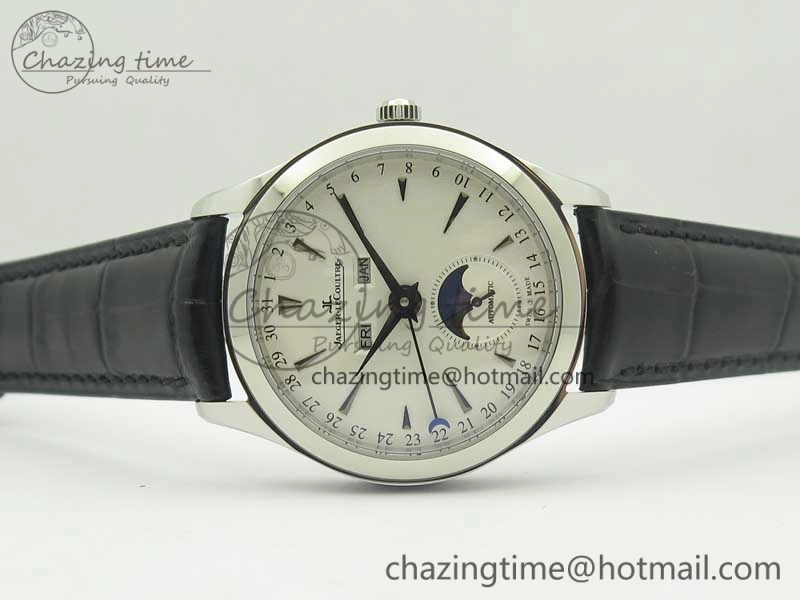 Neat Master Calendar OMF 1:1 Best Edition White Dial Black Markers on Black Leather Strap A 7485