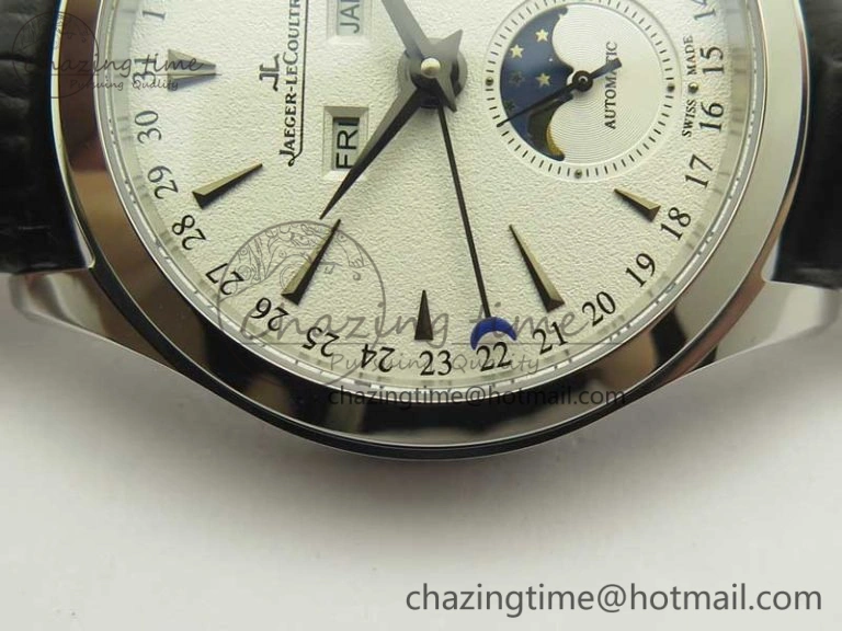Neat Master Calendar OMF 1:1 Best Edition White Dial Black Markers on Black Leather Strap A 7485
