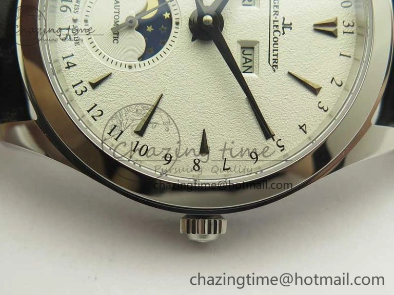 Neat Master Calendar OMF 1:1 Best Edition White Dial Black Markers on Black Leather Strap A 7485