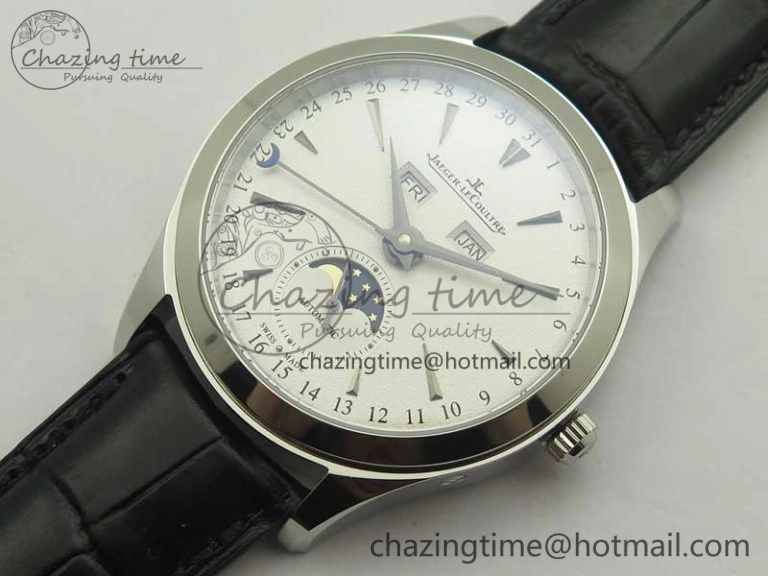 Neat Master Calendar OMF 1:1 Best Edition White Dial Black Markers on Black Leather Strap A 7485